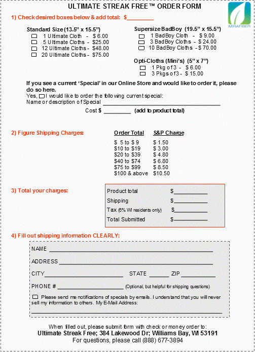 Ultimate Cloth&reg; - purchase cloths by mail form